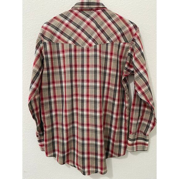 Plains Western Wear Mens Shirt M Long Sleeve Pearl Snap Red Plaid - Picture 2 of 5